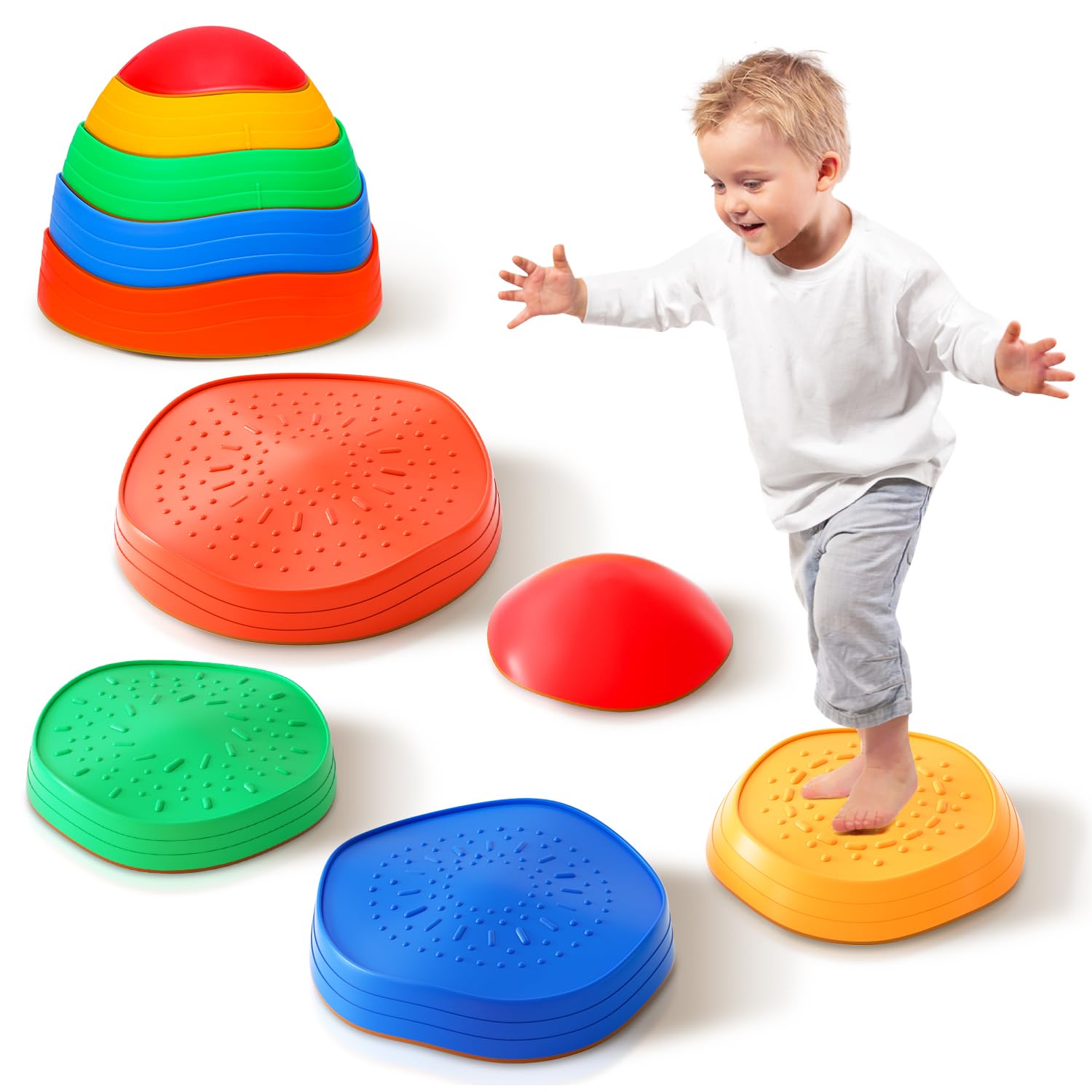 Stepping Stones for Kids, Non-Slip Plastic Balance River Stones for Kids, Promoting Children's Coordination Skills Obstacle Courses Sensory Toys for Toddlers, Indoor & Outdoor Play