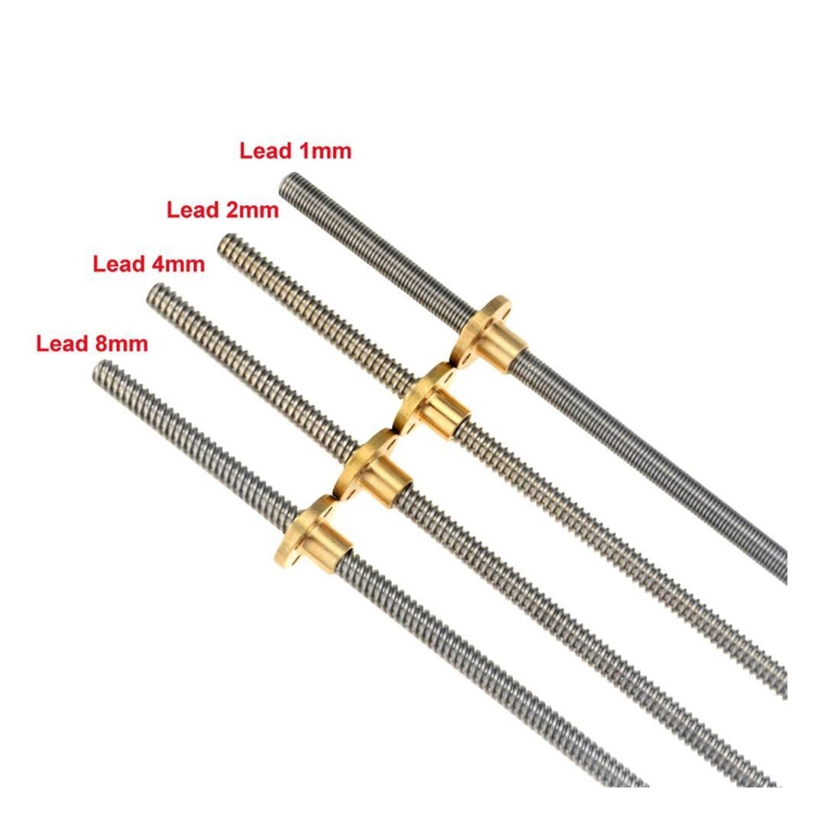 Metal Ball Screw nut CNC 3D Printer Trapezoidal Rod T8 Lead Screw Thread 8mm Pitch 2mm Lead 2mm Length with Brass Nut(450mm)