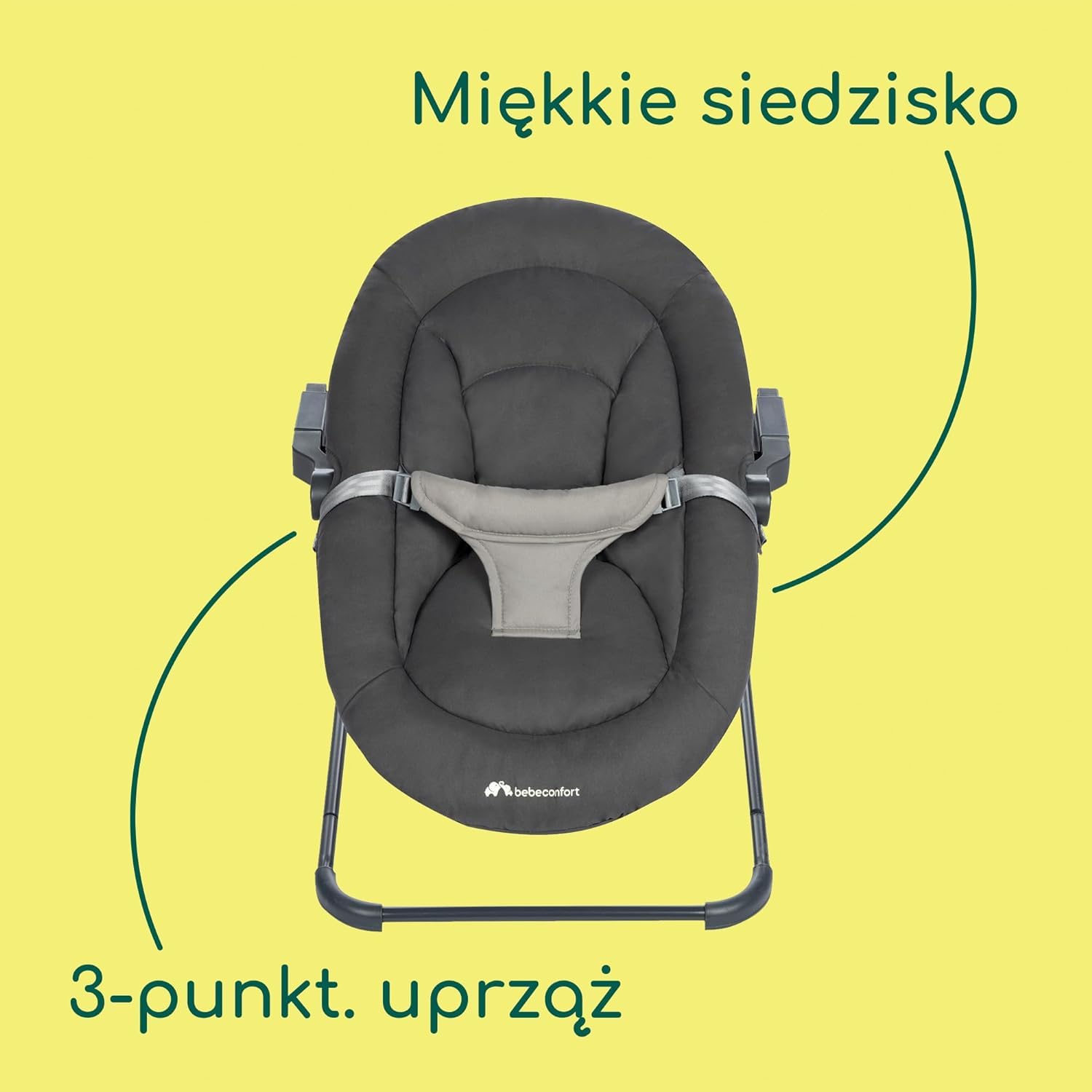 Bebeconfort Timba Baby, Bujaczek 2-w-1, 0–6 mies., 0–9 kg, Zestaw dla noworodków do wysokiego krzesełka Timba Baby, 2 odchylane pozycje, Bardzo miękkie siedzisko, 3-punktowa uprząż, Tinted Graphite