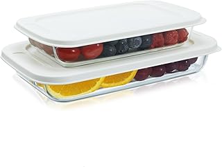 Navaris 4-Piece Glass Baking Dish Set with Lids, 1.7qt/2.3qt(1.6L/2.2L) ...