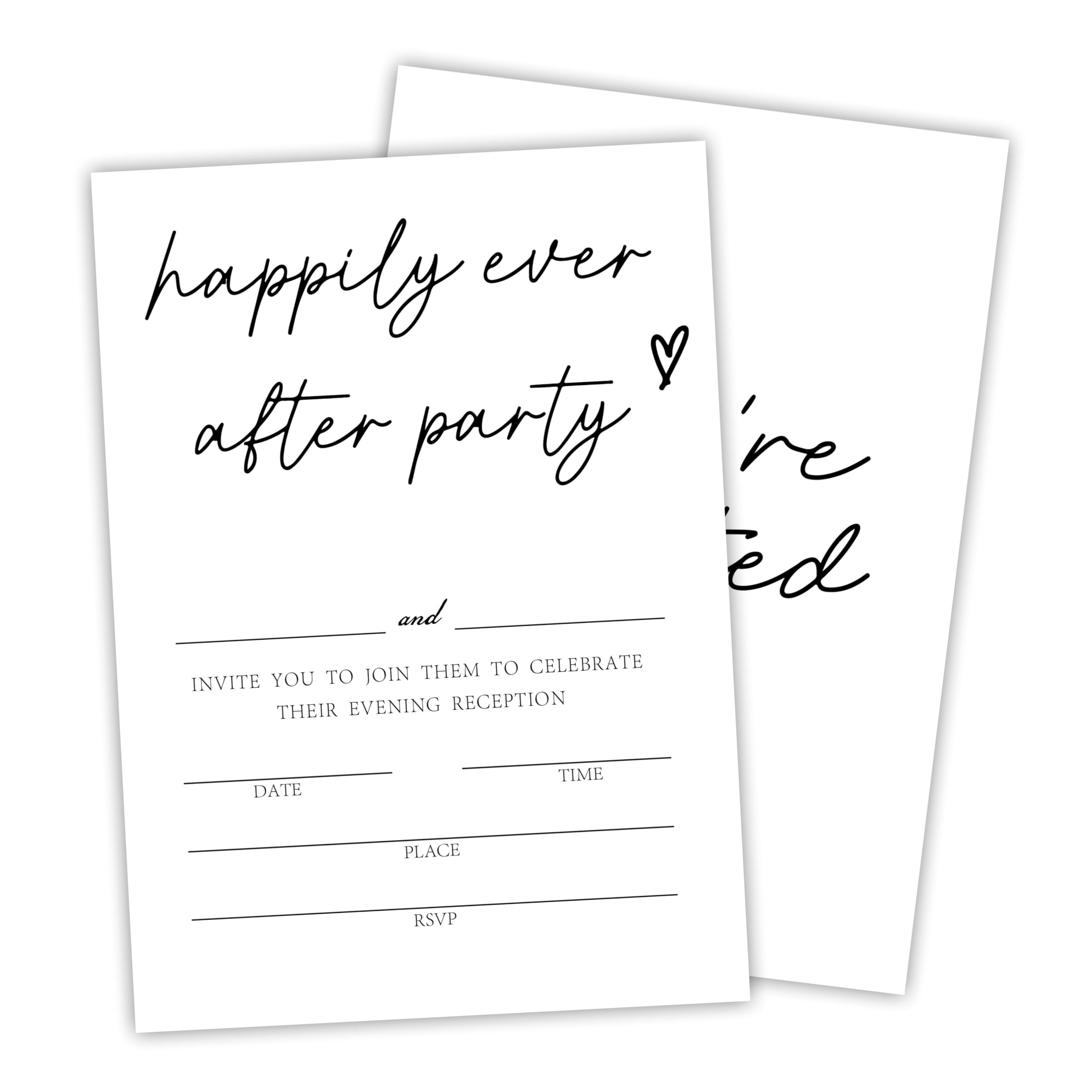 25 Happily Ever After Party Invitations With Envelopes - Minimalism White - Bride & Groom Wedding Reception Cards, Engagement Party Celebration, Party
