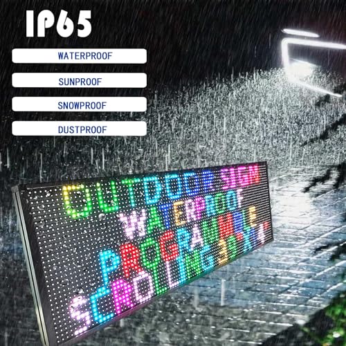 Image of HS Programmable Scrolling Led Sign, Outdoor Digital Display Messsage Board, Full Color High Brightness WIFI Control,Text Customable, for Business Store Restaurant Public(P10 39''x14'')