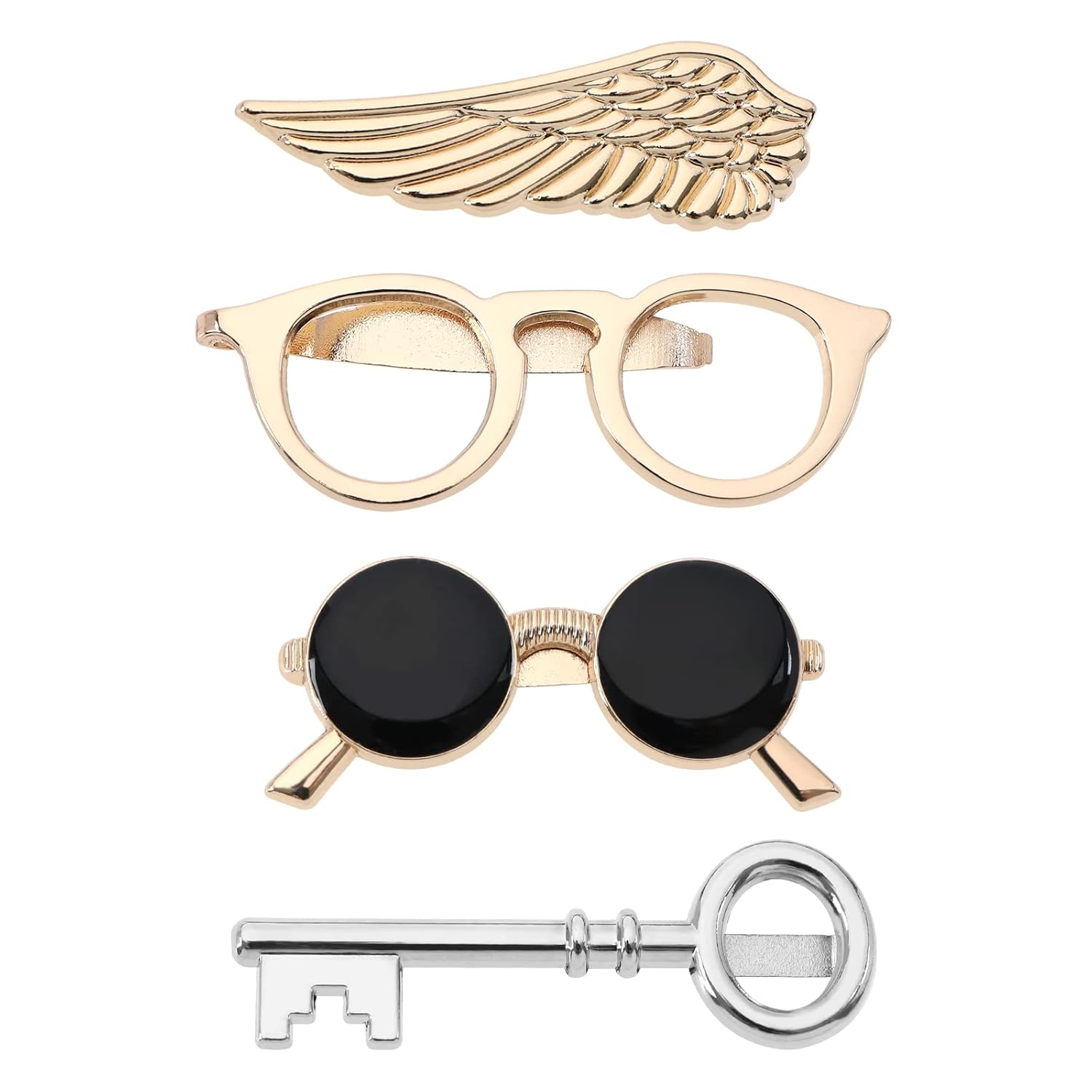 4PCS Tie Clips Necktie Bar Pinch Clasps 4 Patterns Wing & Key & Sunglasses & Eyeglasses Men Tie Accessories for Men Boys Father Husband Lover, Multisize 4PCS Tie Clips Necktie Bar Pinch Clasps 4 Patterns Wing & Key & Sunglasses & Eyeglasses Men Tie Accessories for Men Boys Father Husband Lover, Multisize