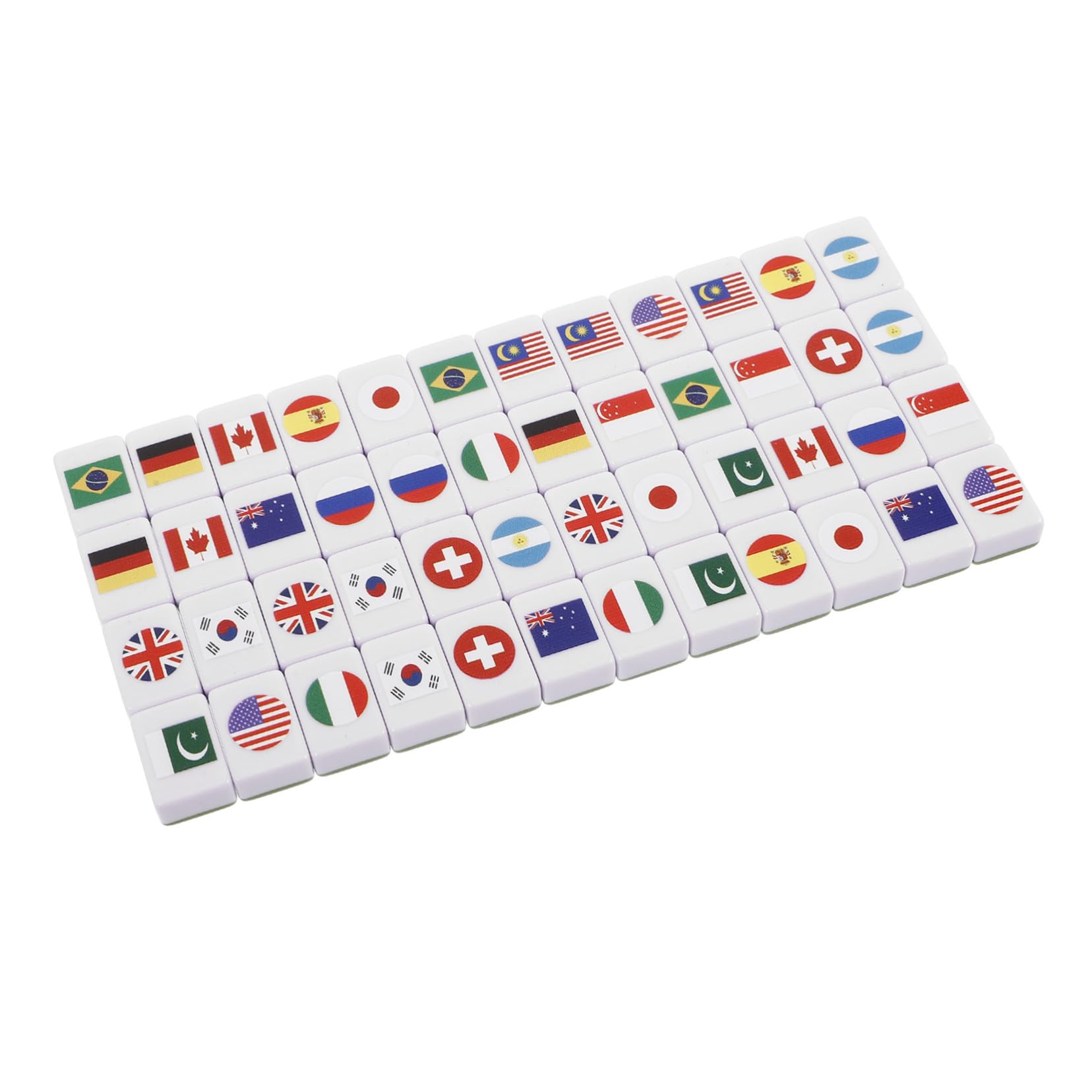 Hohopeti 48 Stück Mahjong Spielset für Erwachsene und Kinder Langlebige Kunststoff Mahjong Steine mit Nationalflaggen Design Vielseitig für Picknick und Familienspiele
