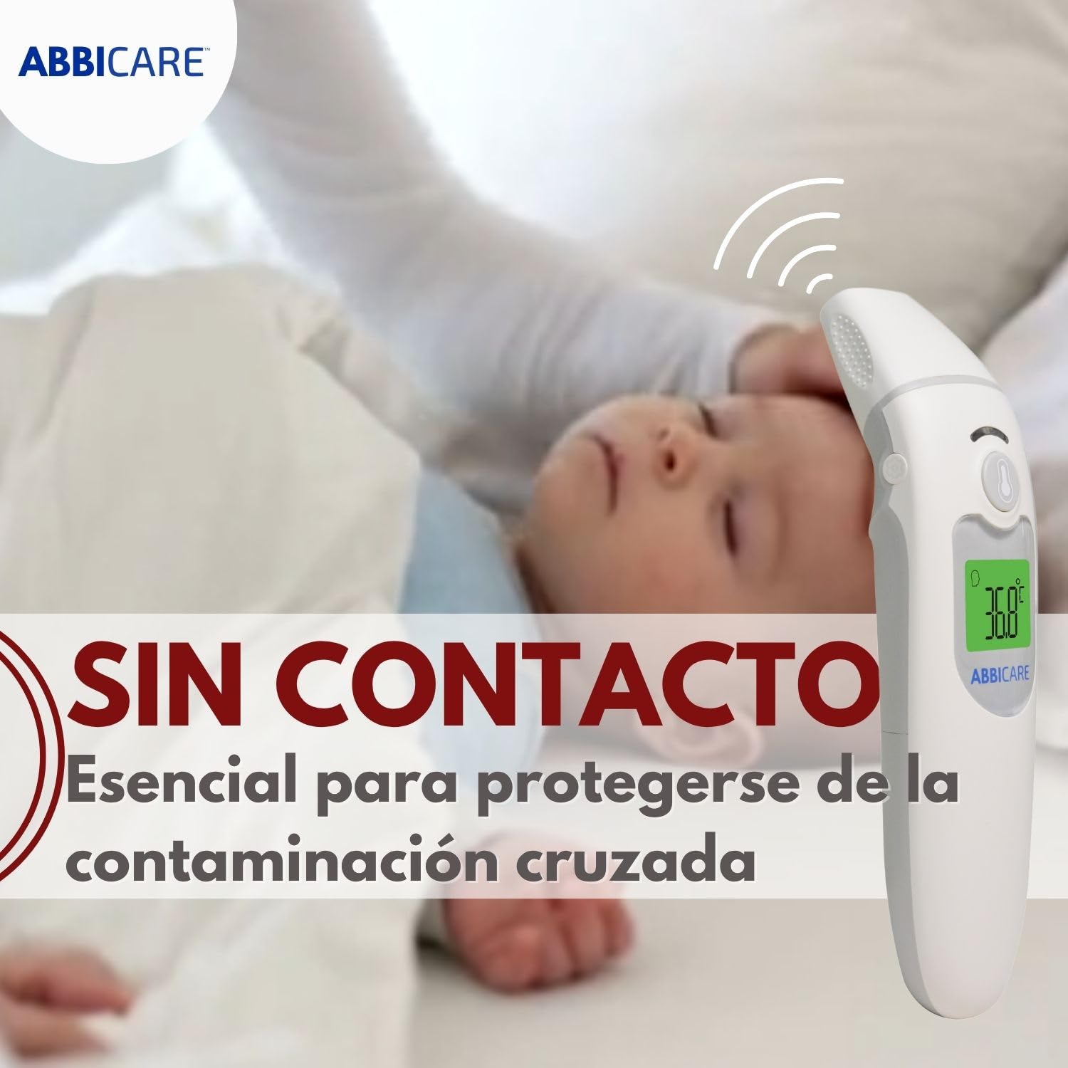 Termometro medico sin contacto ABBICARE™ infrarrojo digital | Frontal y auricular | Niño y adulto – Medición rápida en 1 segundo con estuche – Alta precisión – Uso doméstico y profesional