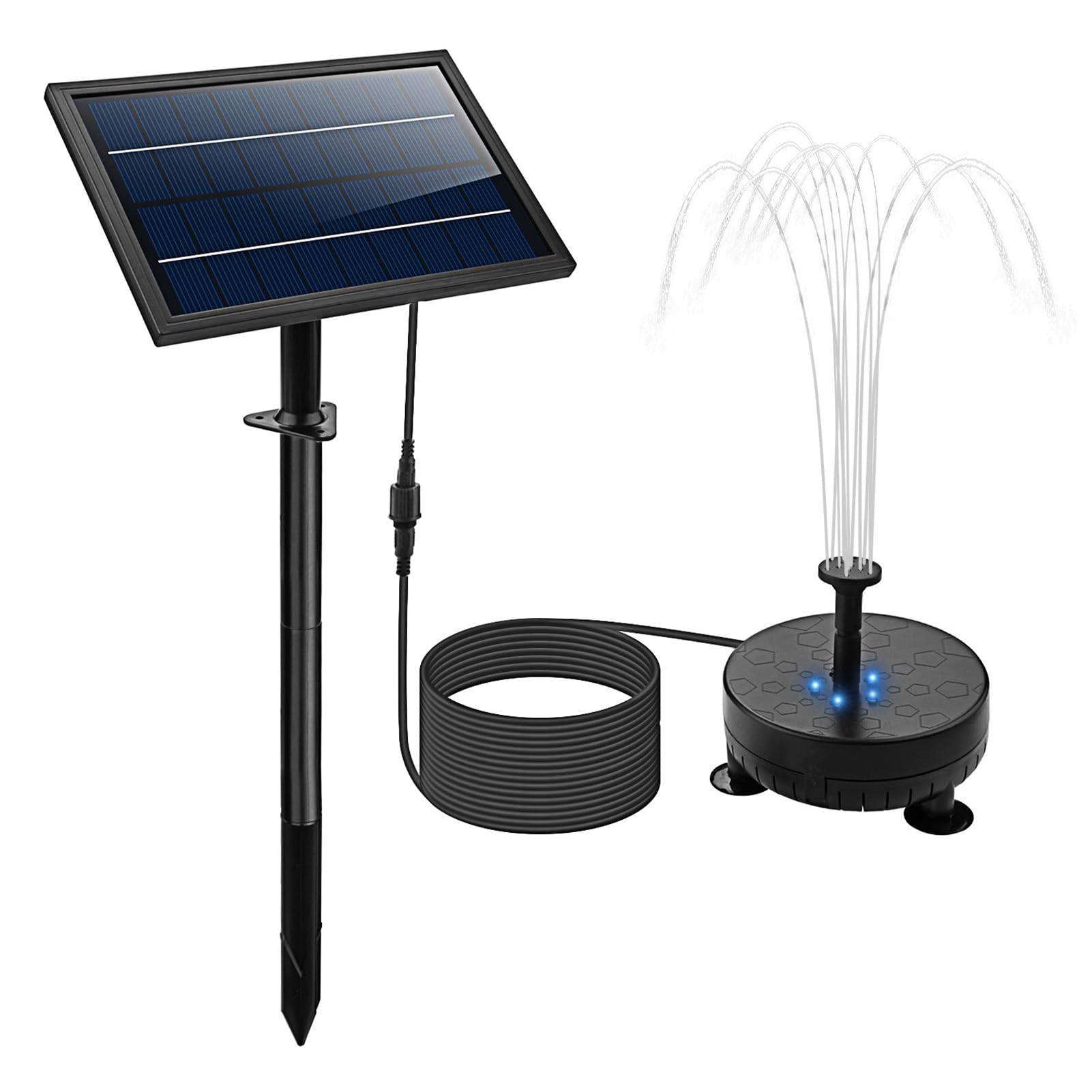 Matybobe Bomba de Agua Solar con Luz de Color de 5 LED 7 Piezas Kit de la Boquilla de la Boquilla Bomba Solar de la Fuente Solar 170L/H
