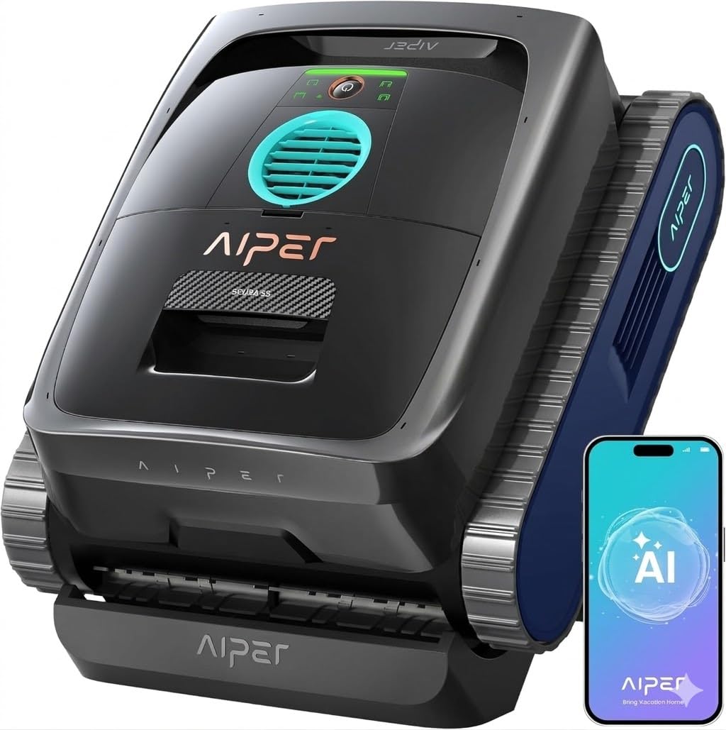 AIPER (2026 Neu) Scuba V3 Poolroboter Akku für Wand und Boden mit KI-Vision, Leichter Poolsauger, Leistungsstarke Saugleistung, 3 μm Filter, Wasserlinienreinigung, für Pools bis zu 200 m²