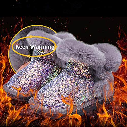 Dayiss Girls Fur Hiking Sequins Snow Boots Sparkly Waterproof Booties Princess Warm Winter Shoes for Girls3