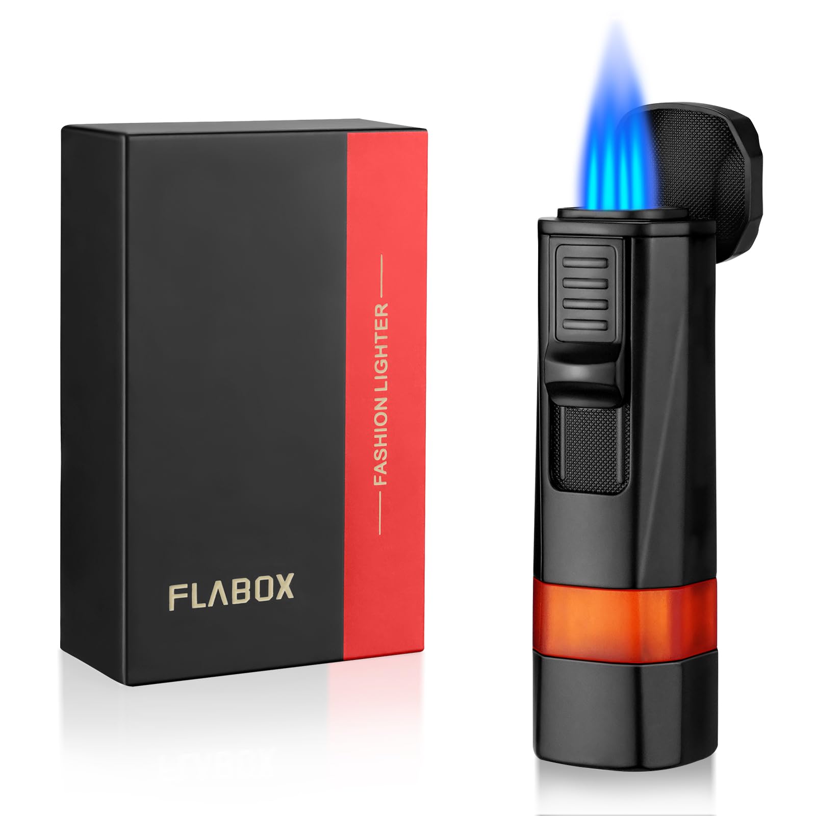 Cgaplus Black 4 Jet Flame Windproof Torch Lighter With Cigar Stand And Punch - (Butane Refillable)