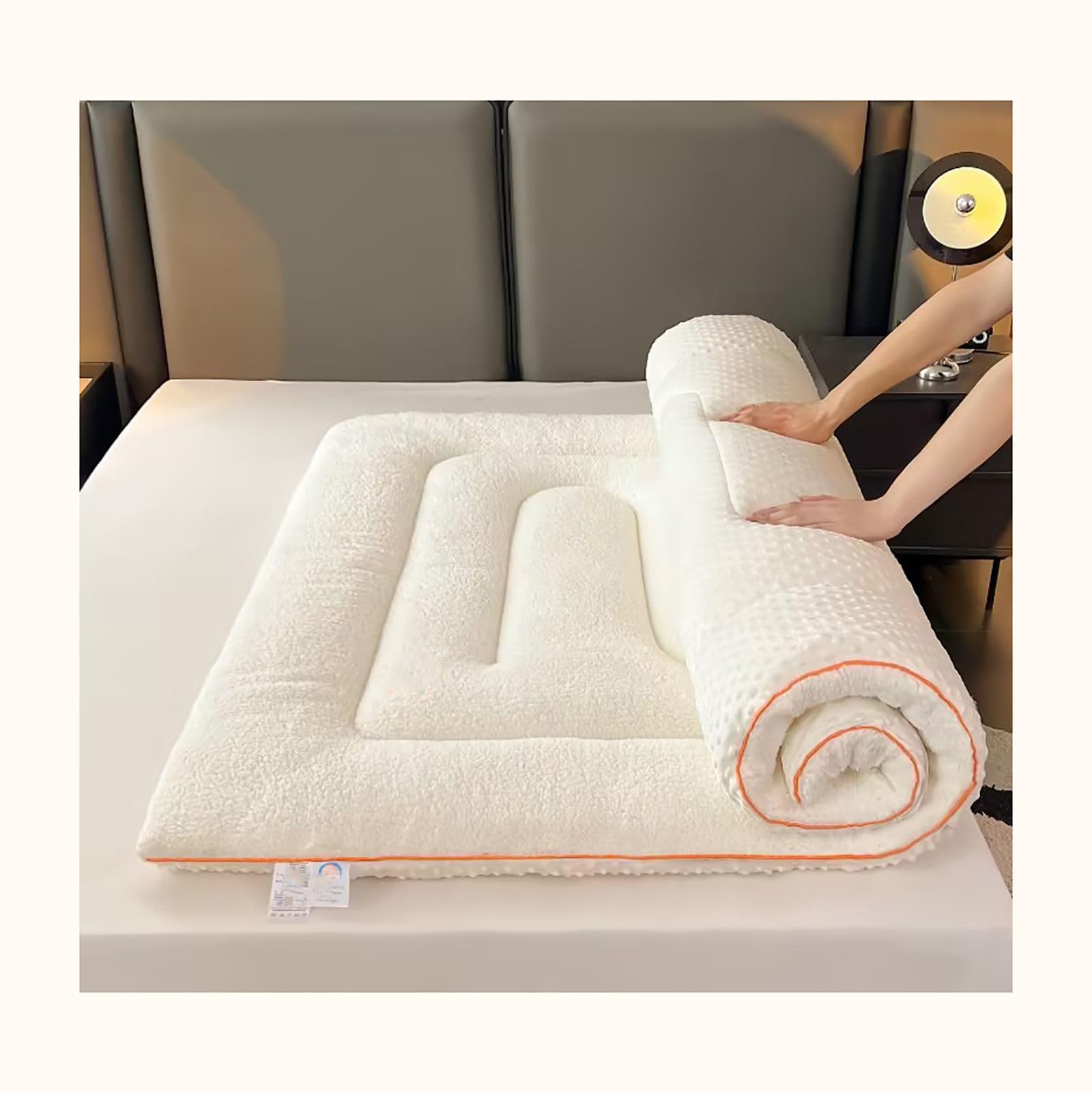 Cozy Wool Fleece Mattress Topper Soft Breathable Lamb Wool Bed Pad with Elastic Bands Washable Futon Mattress for Twin Full Queen King Bed Folding Design Beige 200x220cm