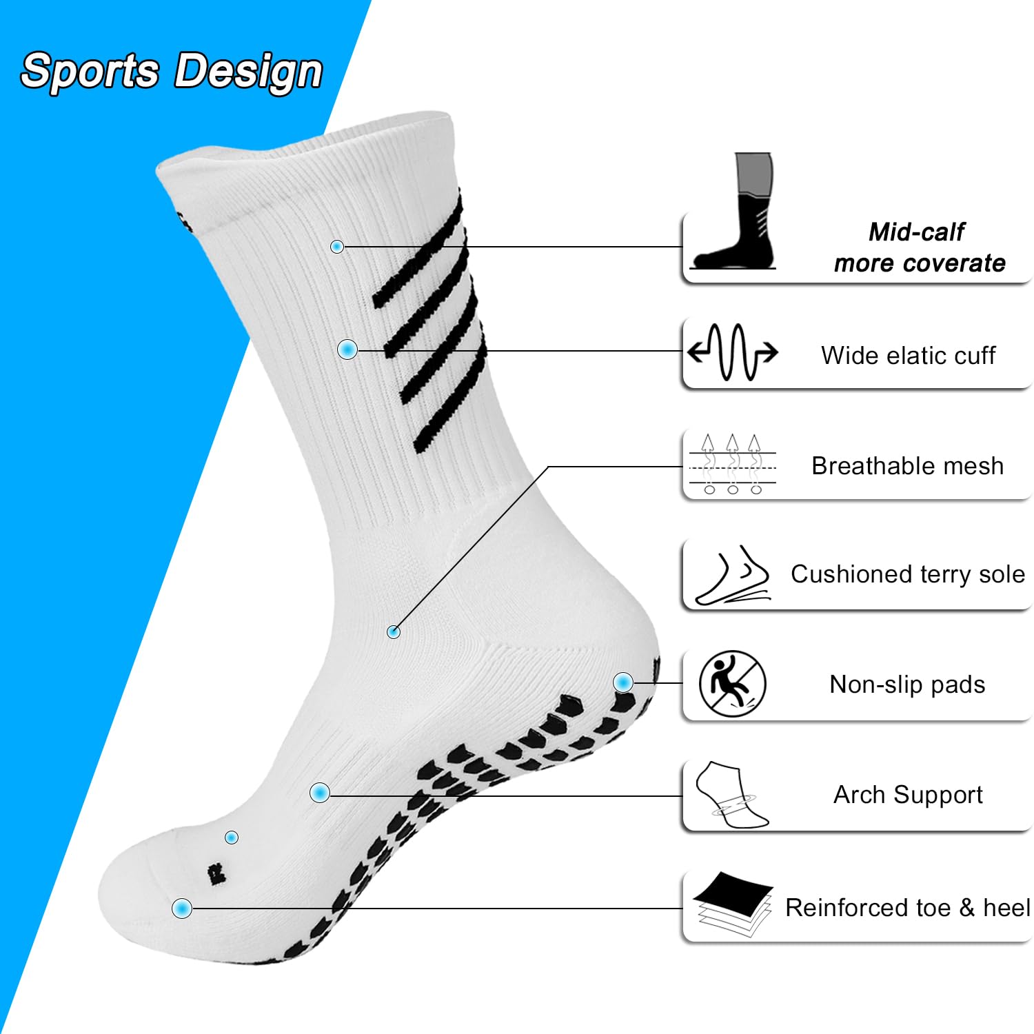 Gogogoal Calze sportive antiscivolo Calcio Uomo Donna, Cotone e imbottiti Anti scivolo Calza pantofola, Antiscivolo Grip Calze da calcio Basket Palestra Yoga Tennis…