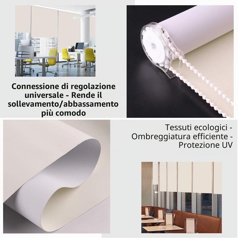 LUCKUP Tenda a rullo 100% oscurante, in tessuto impermeabile, isolamento termico, protezione dai raggi UV, per camere da letto, salotti, bagni e ufficio, facile da installare (81 x 183 cm, panna)
