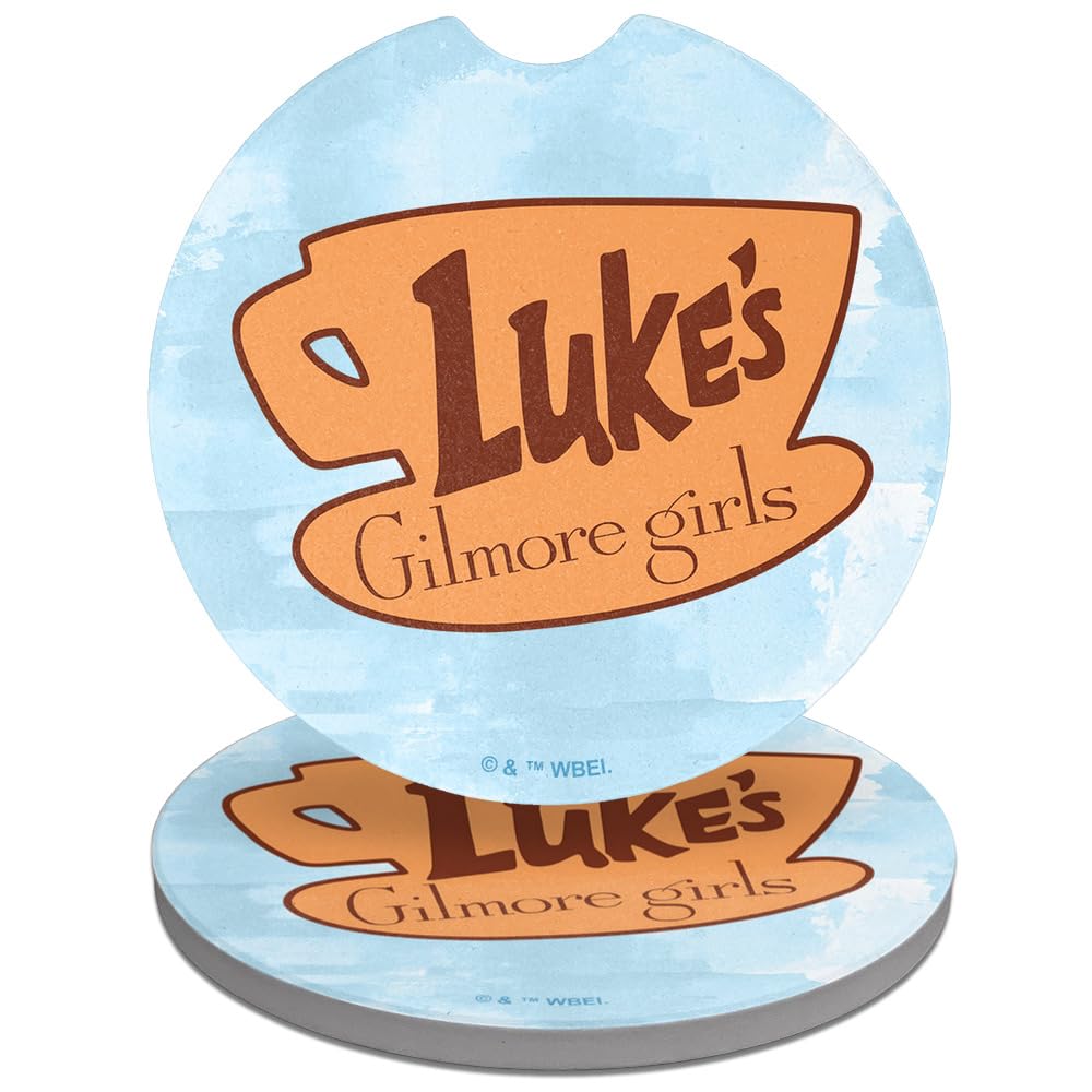 Gilmore Girls Luke's Diner Car Coasters, Pack of 2, 2.5" Ceramic Stone, Drink Coaster for Cup Holders with Finger Notch