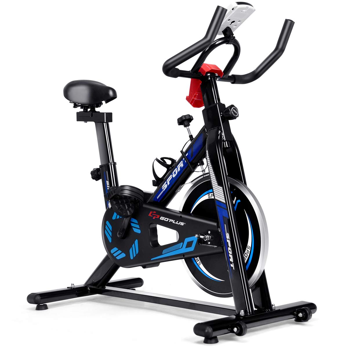 Goplus Indoor Cycling Bike, Adjustable Fitness Exercise Bike with LCD Display, Comfortable Seat Cush