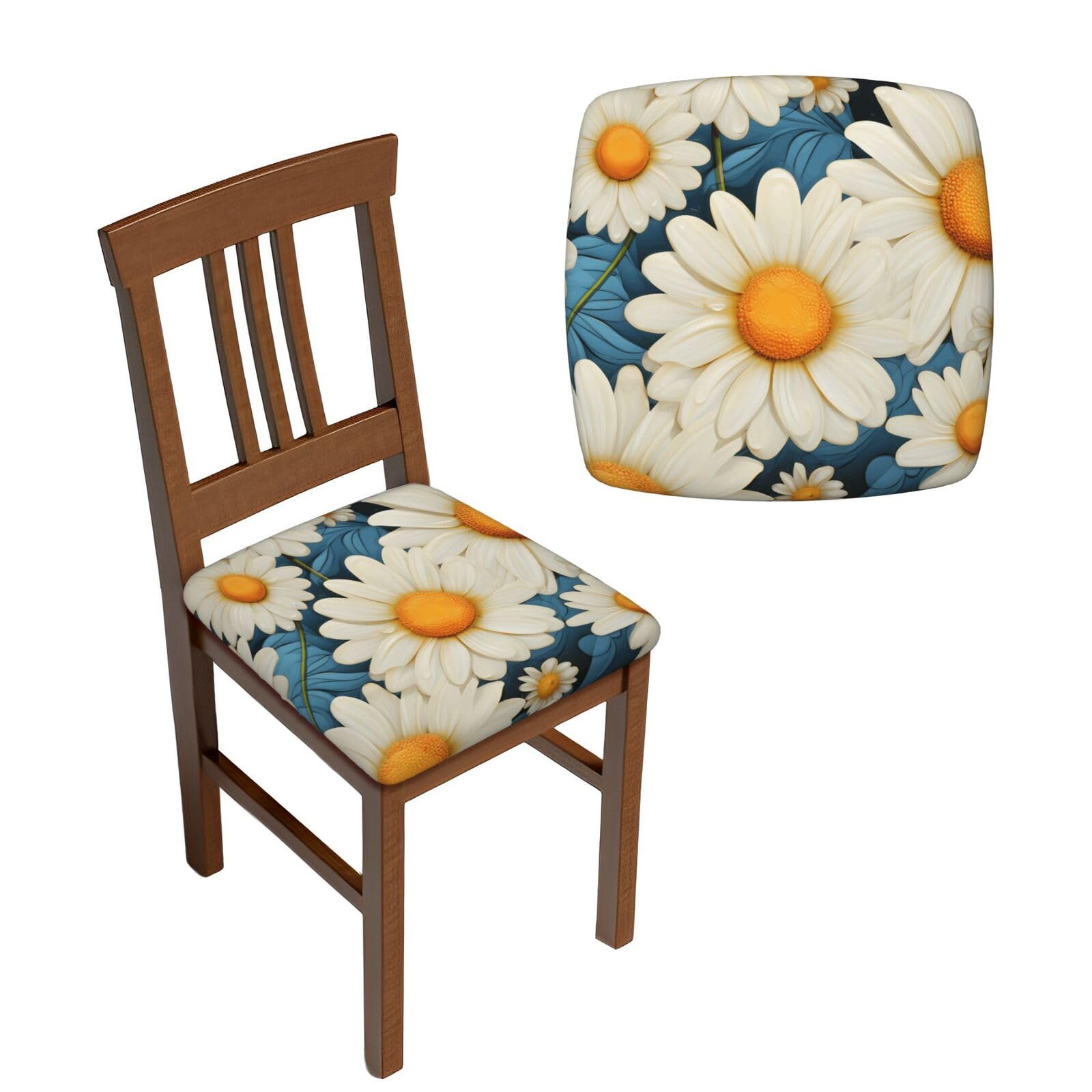 FodPand 2PCS Dining Chair Covers for Dining Room Daisy Chair Seat Cover Stretch Parsons Chair Slipcover Removable Washable Seat Cushion Slipcovers Cover for Kitchen Office