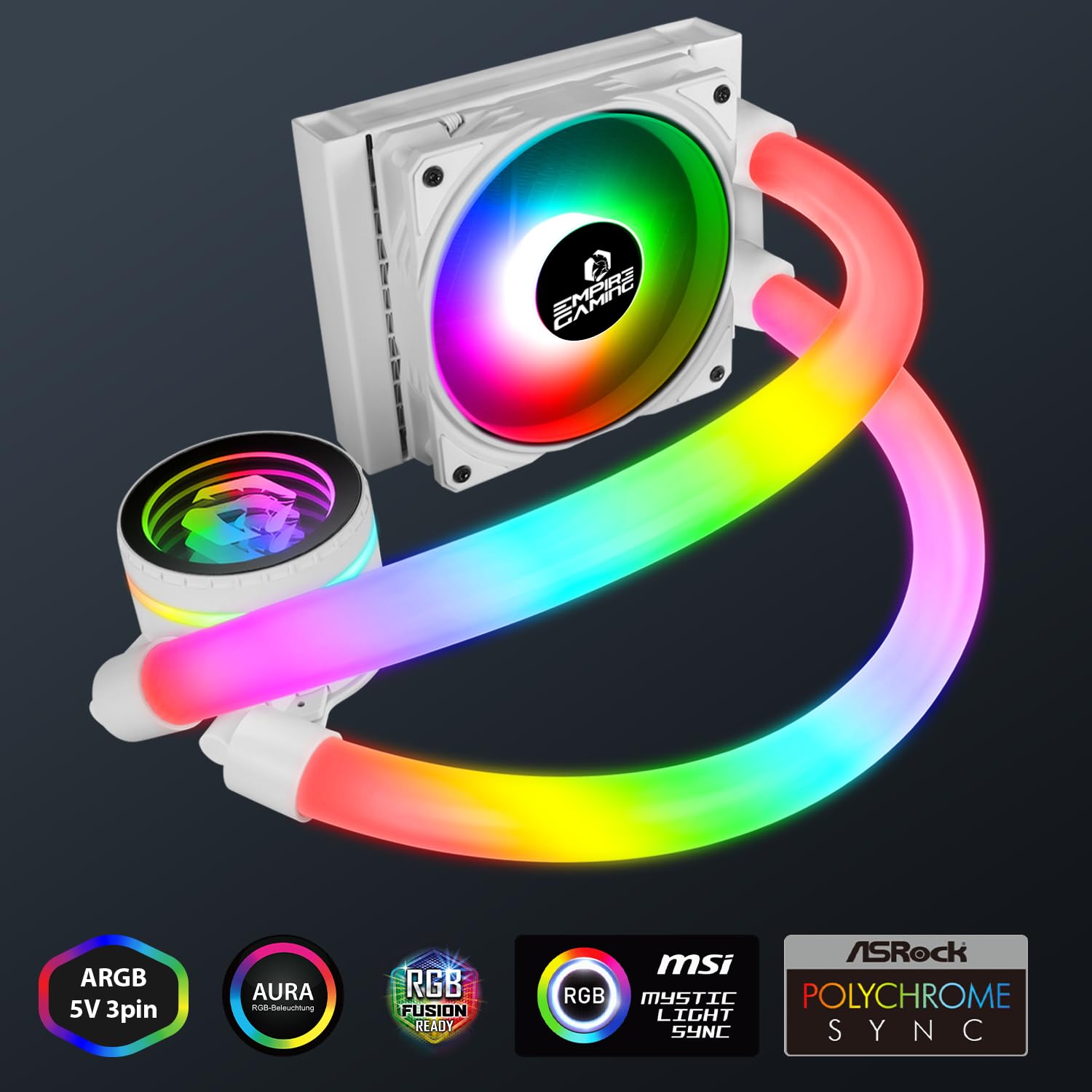 EMPIRE GAMING – Guardian P-W120 Watercooling AIO PC Gamer - Refroidissement de CPU Liquide ARGB 3 Pins 5V - 1x120MM - Intel LGA 1700/1200/115X/1366/2066/2011,AMD AM5/AM4 - Blanc