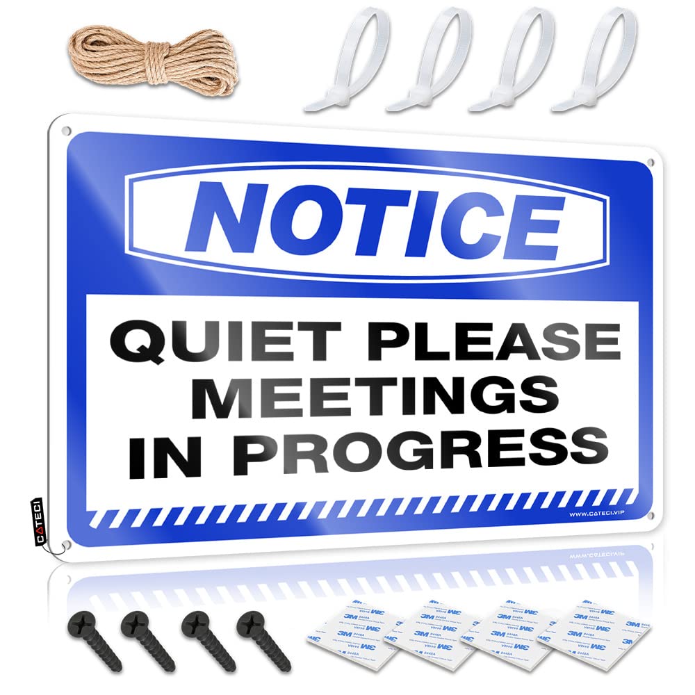 HELIOFORGE Vintage Decor Notice Quiet Please Meetings In Progress Tin Sign Bar Signs For Home Bar Decor Man Cave Signs For Me(30X40CM)
