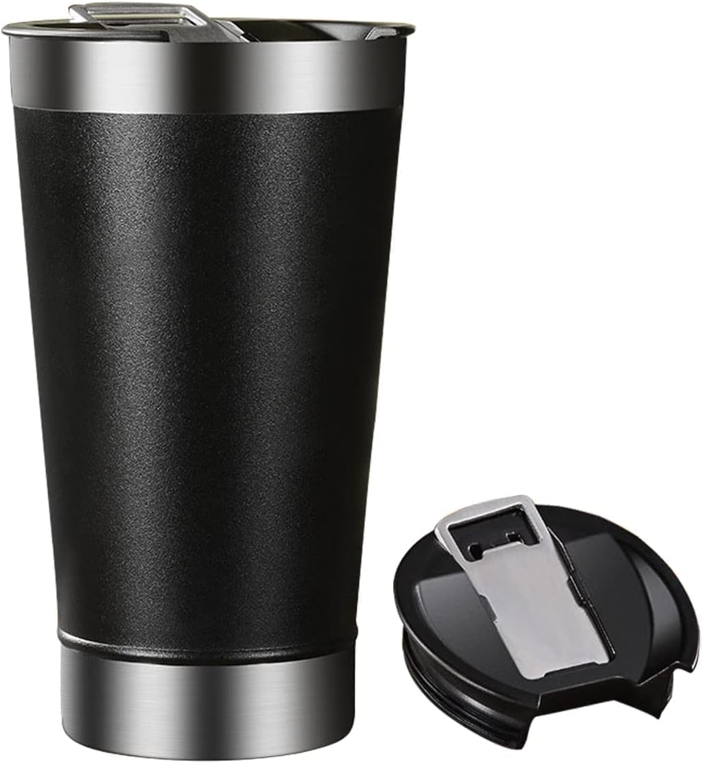 Copo Térmico 473ml Preto Fosco – Aço Inox Parede Dupla com Isolamento a Vácuo, Tampa e