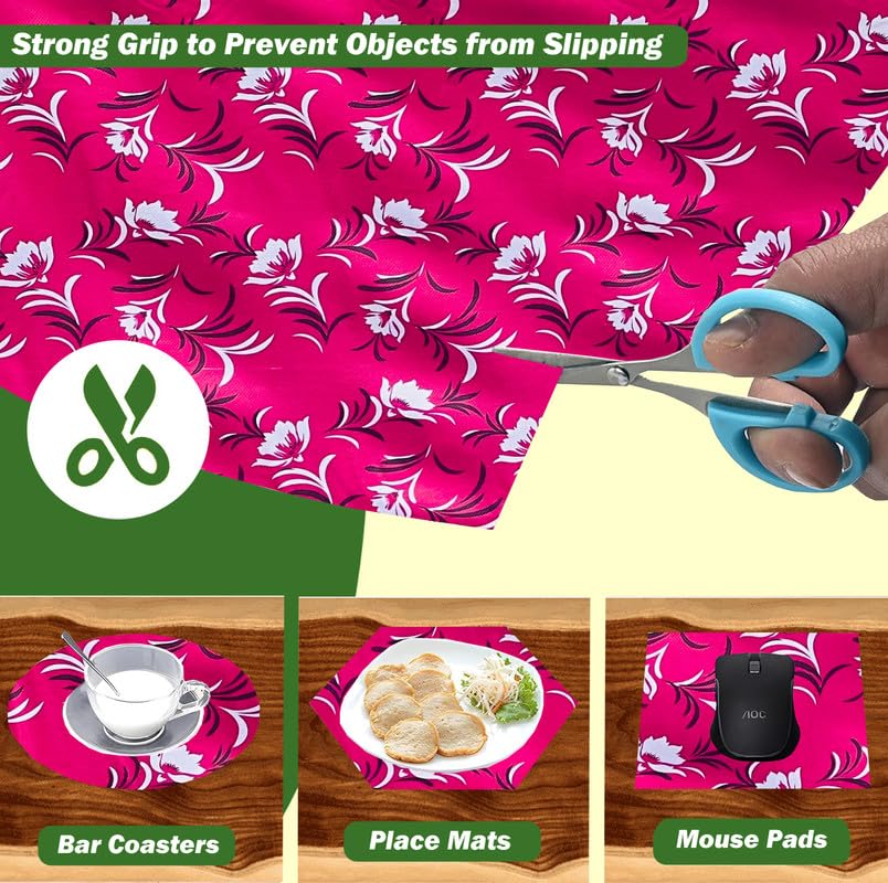 Image of Anti-Slip Kitchen Shelf Liner - 5 Meter Roll, Waterproof Multipurpose Mat for Fridge, Cabinet, Drawer, Trolley & Bathroom - Easy to Cut Floral Blue Print (Pink)