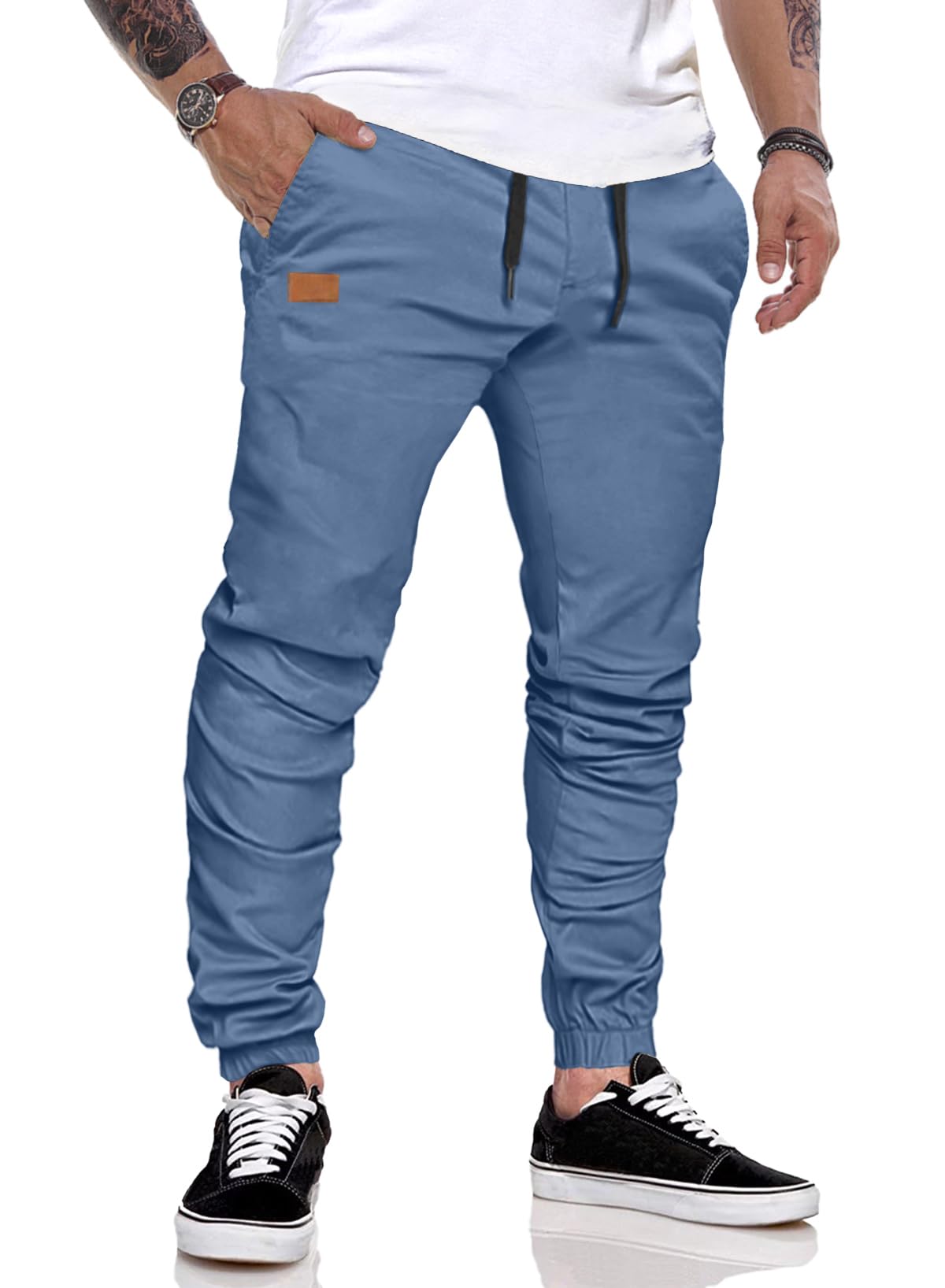 JMIERR Hose Herren Chino Cargo Hose Jogginghose Herren Baumwolle Sporthose Casual Freizeithose Elastische Taille mit Kordelzug Sweatpants Herren mit Taschen, Himmelblau XL