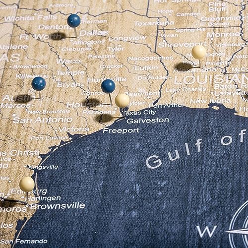 Conquest Maps Push Pin USA Map Board - with Push Pins to Mark USA Travel - Handmade in Ohio, USA - Design: Deep-Sea Drift (24" x 16")