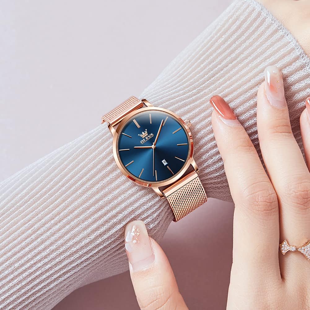 OLEVS Orologio da polso da donna con cinturino in rete ultra sottile impermeabile al quarzo giapponese alla moda e data OLEVS Orologio da polso da donna con cinturino in rete ultra sottile impermeabile al quarzo giapponese alla moda e data