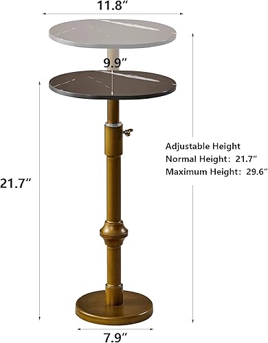 Miniatura 2 de Mesa de bebida de altura ajustable, mesa auxiliar redonda moderna, mesa auxiliar de pedestal de mármol, mesa de cóctel con base de latón de metal,