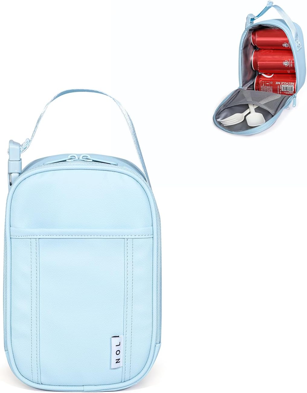 NOL Small Insulated Snack Bag Mini Freezable Cooler Pouch 3L fit 3 Cans | Wide-Mouth 6hours Cool & Warm Lightweight Leakproof Nylon Box for Work Travel Light blue