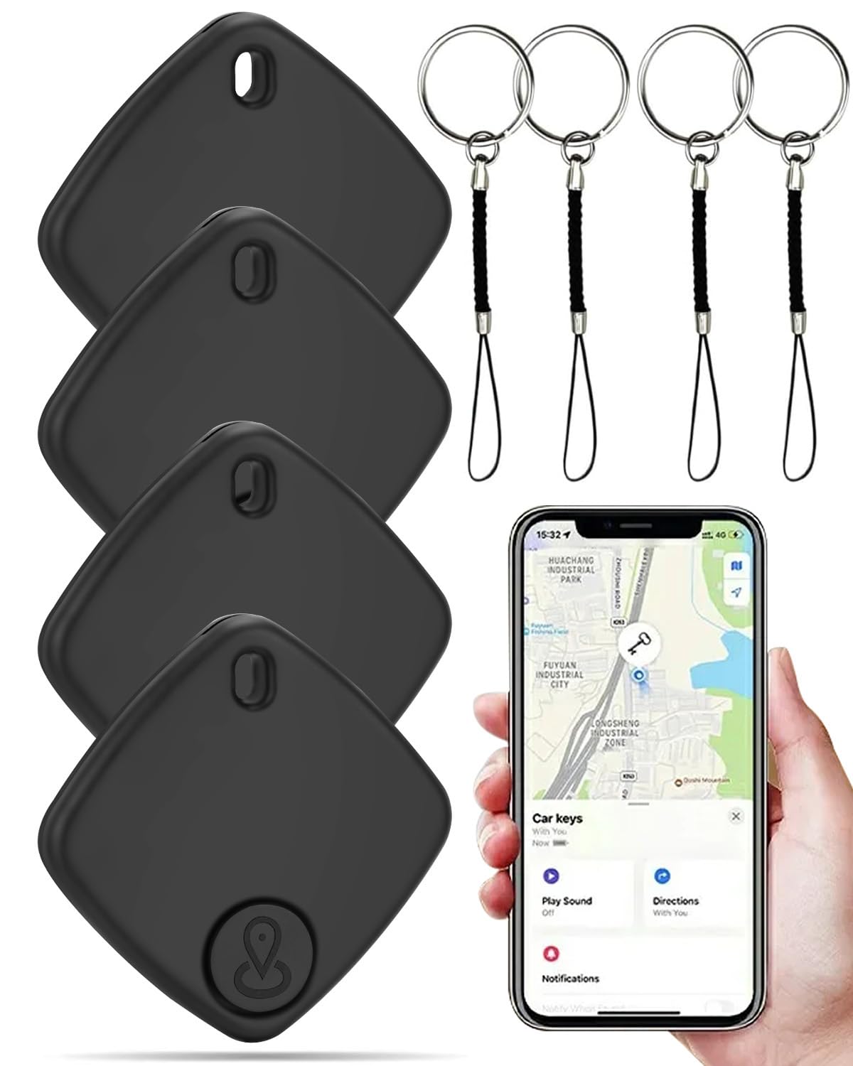Air Tags-4 Pack, Bluetooth Keys Finder Luggage Tracker Works with Apple Find My APP (iOS Only), Item Locator for Luggage, Backpack, Suitcases,Wallets, Replaceable Battery (Black)