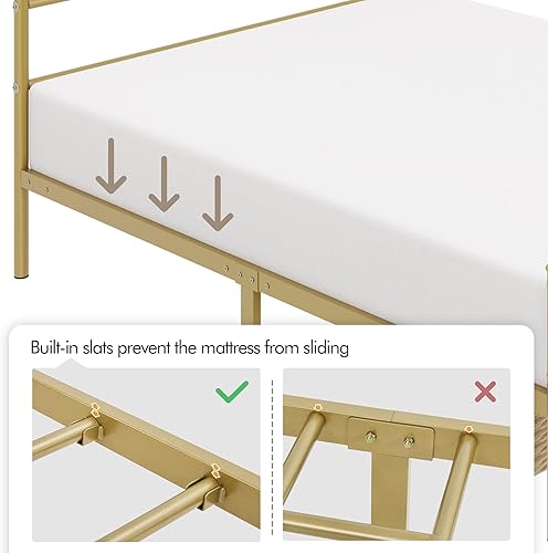 Miniatura 14 de Yaheetech Base de cama de metal tamaño matrimonial, base de cama de plataforma, base de colchón con cabecera y estribo de diseño curvo, no necesita