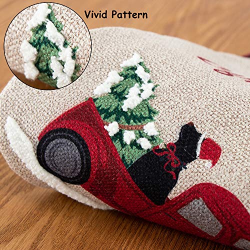 Xamshor Burlap Christmas Stockings 21 Inch Embroidered Linen With Red And Black Buffalo Plaid Cuff For Gift Holders Holiday Decorations #TOP3