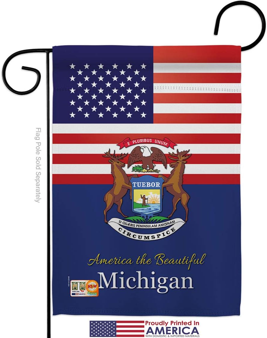US Michigan Garden Flag Set Wall Holder Americana States USA American Territories Republic Country Particular Area Small Decorative Gift Yard House Banner Made In 13 X 18.5