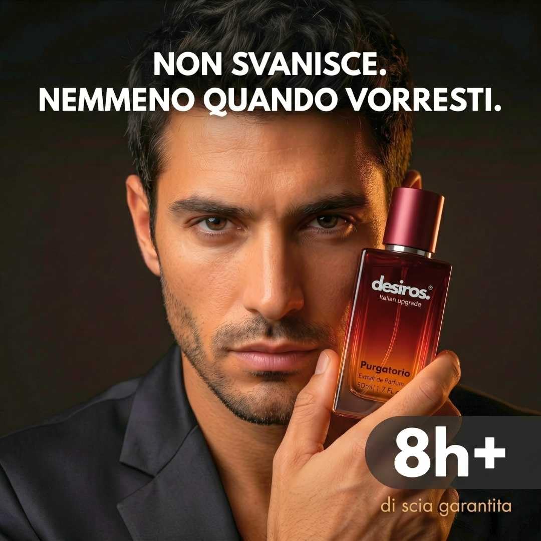 Desiros Purgatorio - Italienischer Herrenduft, verführerisch, holzig, intensiv, 50 ml | Markenduft, Pheromonparfum, Eau de Parfum für den Abend, 25% ätherische Öle, Tabaknoten, Oud, Weihrauch, Geschenk für Herren