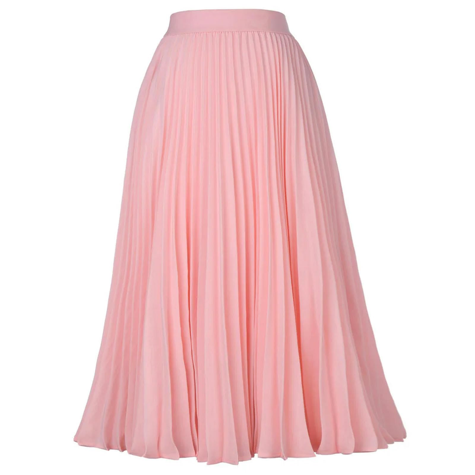 Eleganter Midi-Rock für Damen, hohe Taille, plissierter A-Linien-Rock, knielanger Rock, Mädchenkleidung, Elfenbein, L