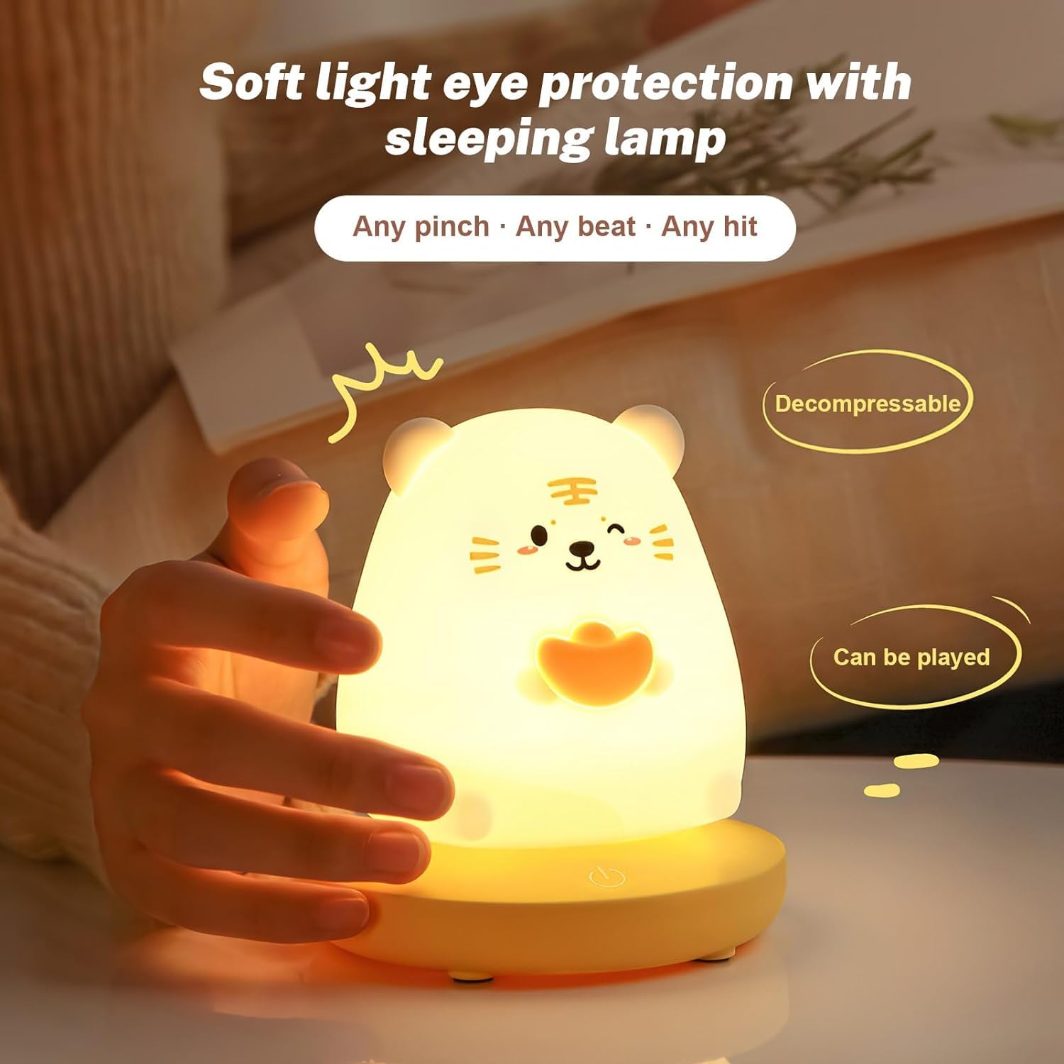 Luz nocturna de animales, linda lámpara de silicona for niños, luz nocturna de silicona suave, luz nocturna for niños, lámpara táctil LED USB, decoración de dormitorio for niños como regalo de cumplea