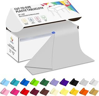 CXPSINC 54 Inch X 200 Feet Plastic Table Cover Roll Disposable Tablecloth with Slide Cutter for All Type/Shape Tables | Picnic, Party, Banquet, Birthdays, Weddings (Silver Grey)