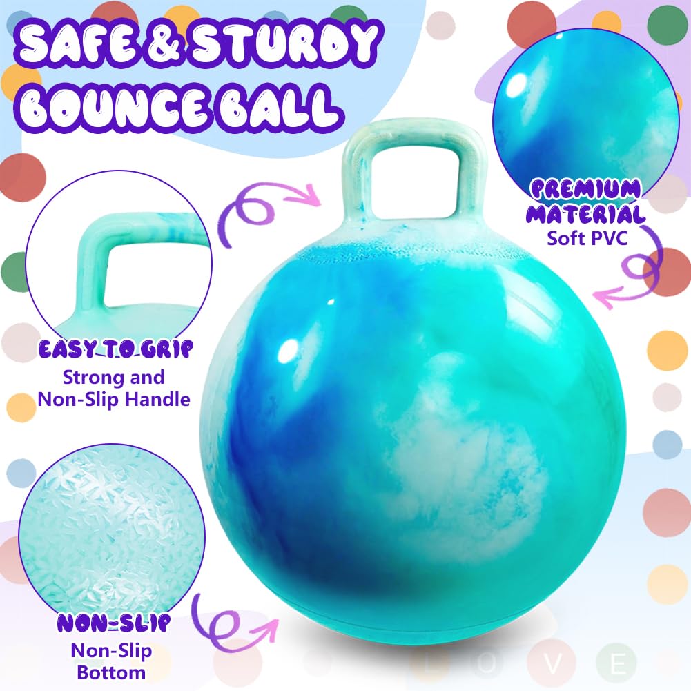 AMFUN Space Hopper,22 Inches Hopper Ball for Kids Age 3-12,Jumping Ball with Handle,Inflatable Hopper Ball with Pump for Boys Girls Age 3 and up Outdoor Garden Game(Blue Green) - Image 3