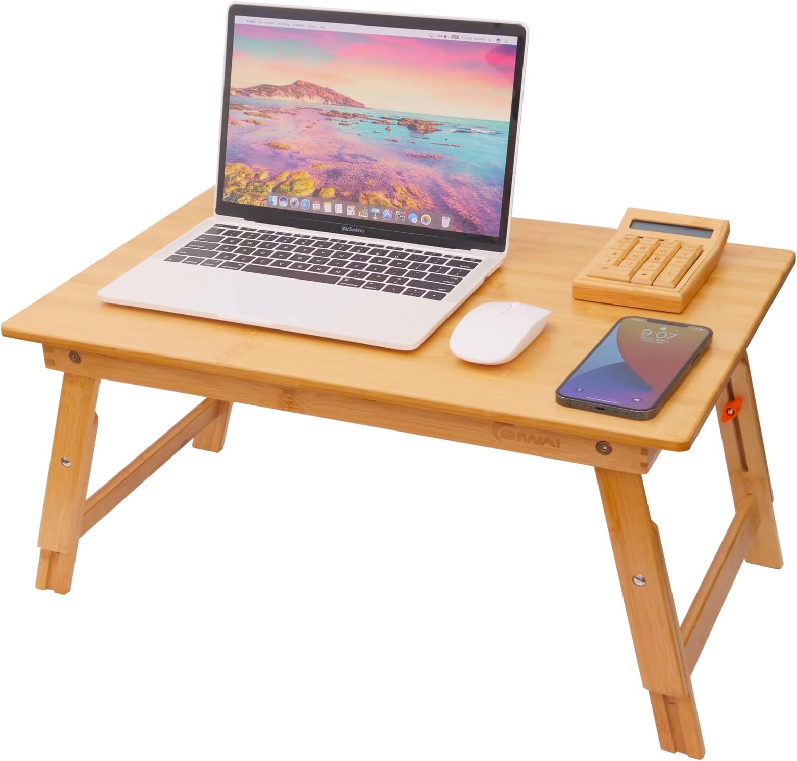 Lap Desk for Bed, COIWAI Bed Desk Bed Table Tary, Low Desk Table, Folding Floor Table, Adjustable Height, Portable Foldable Picnic Desk,Serving Breakfast Coffee in Bed Couch Floor .Bamboo