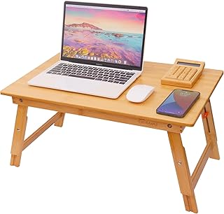 Lap Desk for Bed, COIWAI Bamboo Laptop Low Table for Bed Tray with Foldable Adjustable Height, Portable Picnic for Serving Breakfast Tea Coffee Eating Studying Drawing, Notebook Stand for Couch Floor