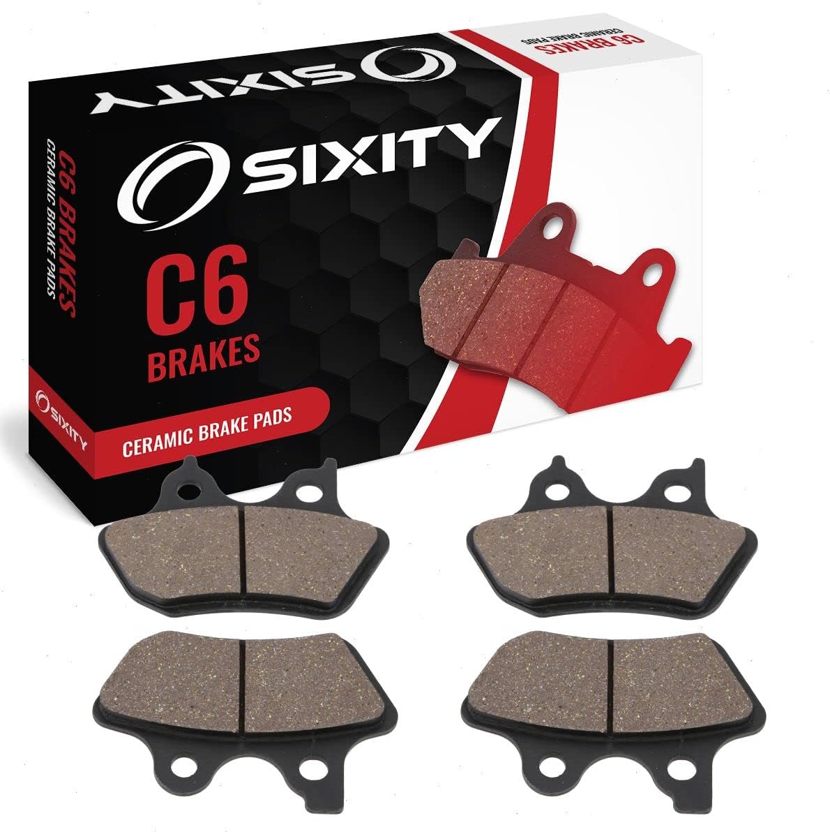 Sixity C6 Front Rear Ceramic Brake Pads compatible with Harley Davidson FXSTDI Softail Deuce 2001-2006 Complete Set
