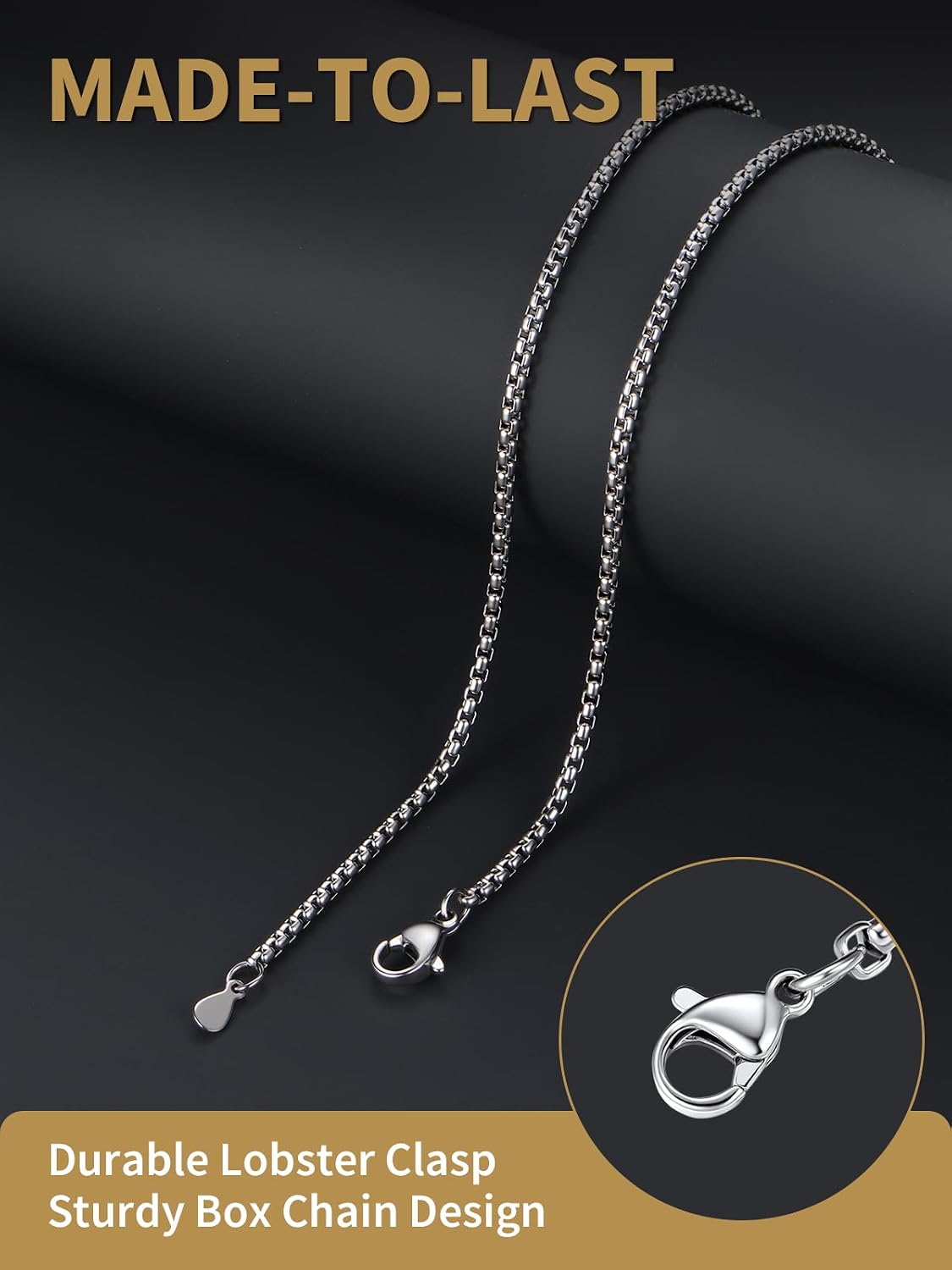 FindChic Stainless Steel Square Box Chain for Men | Silver/Gold/Black Rolo Necklace for Pendant | 2mm/3mm/6mm/8mm Width | No Tarnish, Hypoallergenic Hip Hop Jewelry with Gift Box | 18"-30" Length