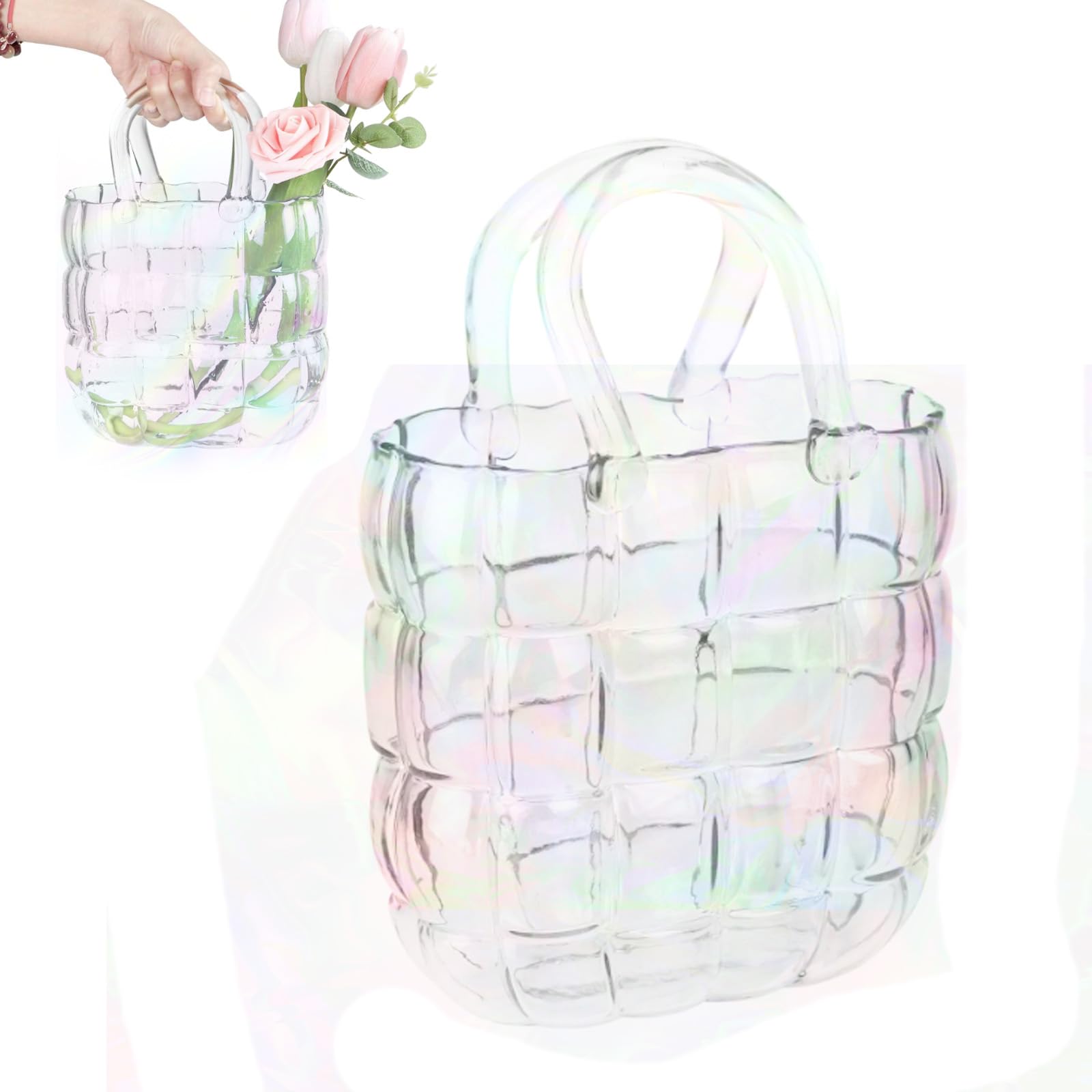 Jarrón De Cristal Cuadrado, Jarrón De Cristal Bolso Decorativo Bolso Colorido Florero Forma De Bolsillo Cristal Hecho A Mano Moderno Jarrón De Mesa Decoración para Flores Tulipanes Popurrí Pequeños
