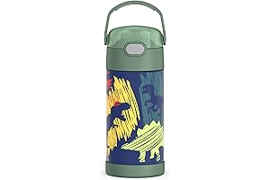 FUNTAINER Kids Water Bottle with Straw - 12 Ounces, Dinosaur Design -...