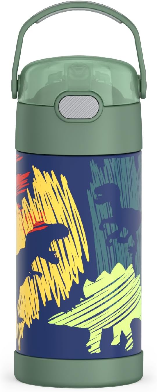 THERMOS FUNTAINER 12 Ounce Stainless Steel Vacuum Insulated Kids Straw Bottle, Dinosaurs