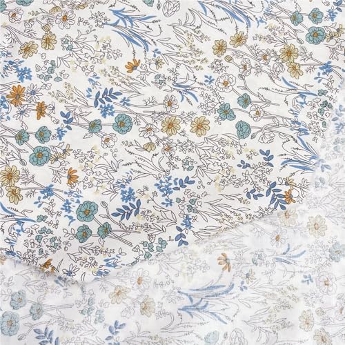 Popeline de coton florale bleue coupon tissu impression numérique au mètre