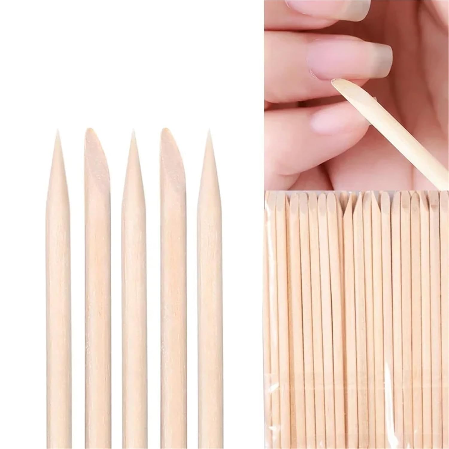 Wood Nail Sticks 400-2400Pcs Wood Grain Dead Leather Push Double-head Drill Pipe Cuticle Remove Nails Sticks Manicure(800pcs)