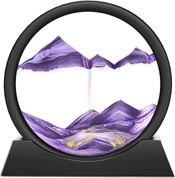 Wai Danie Moving Sand Art Picture 3D Hourglass Deep Sea Sandscape Liquid Motion Display Painting Flowing Sand Frame Relaxing Desktop Home Office Work DecorPurple, 7"