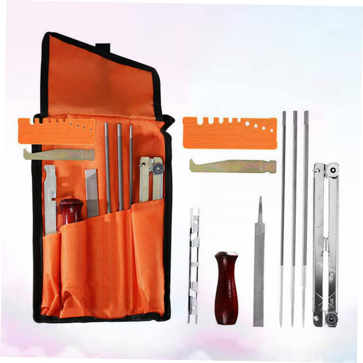 Kit D'affûtage Élimination des Copeaux de Chaîne de Tronçonneuse 10 Pièces, Accessoires Universels en Métal, Résistant à L’Abrasion Portable