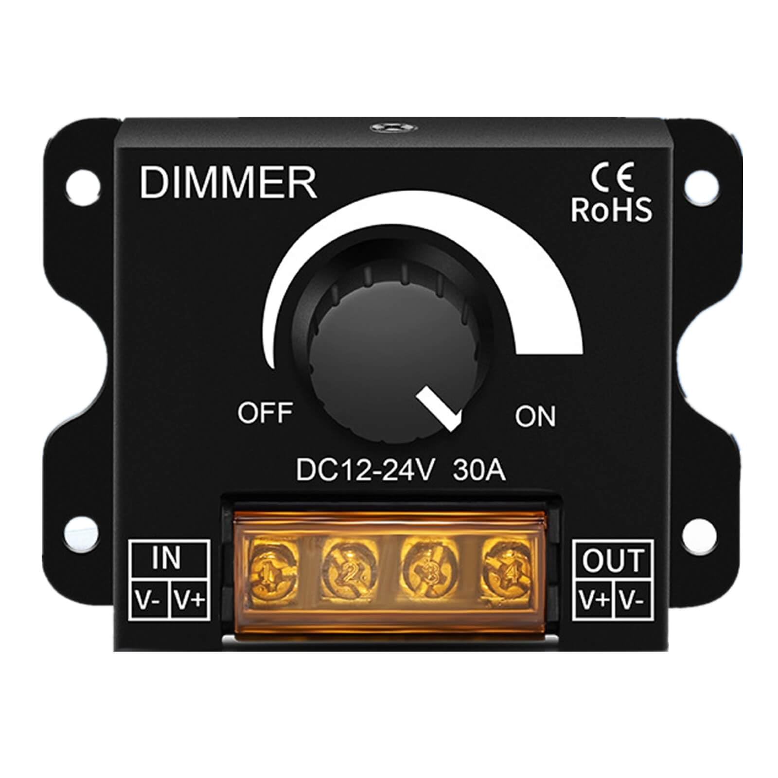 1PCS 12V LED Light Strip Dimmer Switch,DC12V-24V 30A PWM Dimming Controller Stepless Dimmer Knob for Single Color LED Strips 5050/3528 Light,ON/Off
