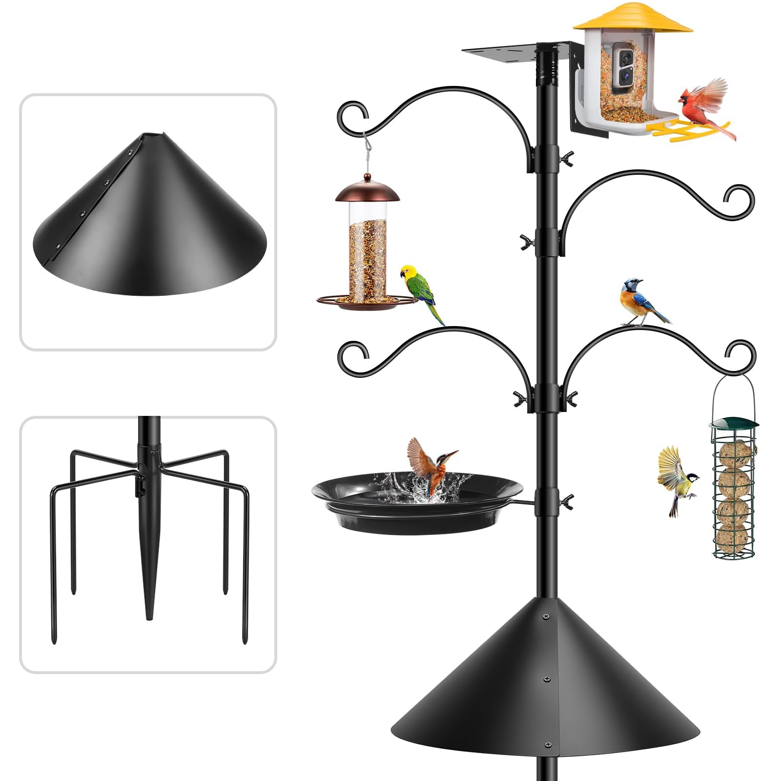 234 cm Mangiatoia per uccelli da esterni, Supporto Stazione Alimentazione Uccelli, Base Metallica Regolabile 5 Denti, Terrazza Decorazione Giardino (Senza Casetta) Kit Completo